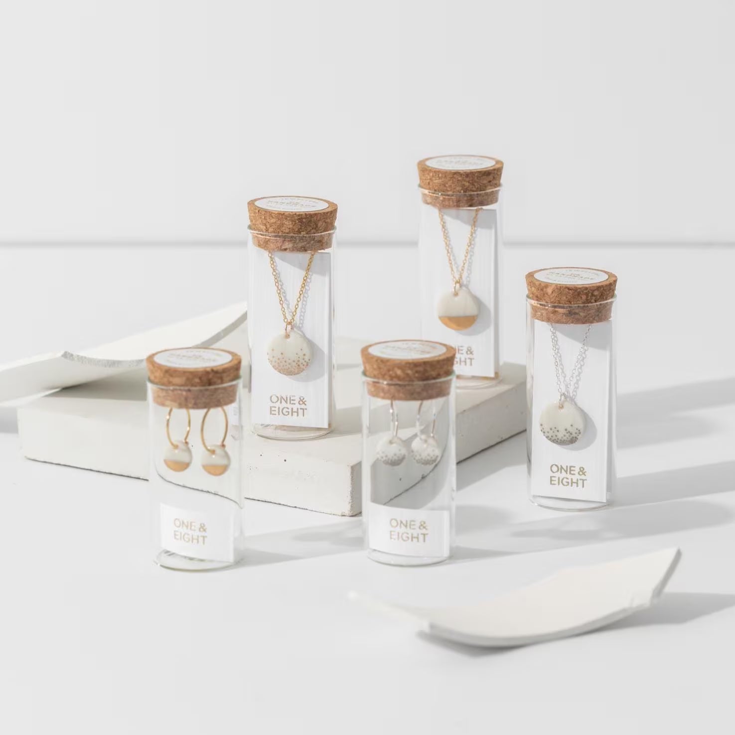 Handmade Porcelain Necklace: Silver Mist Charm, Elegant Jewelry