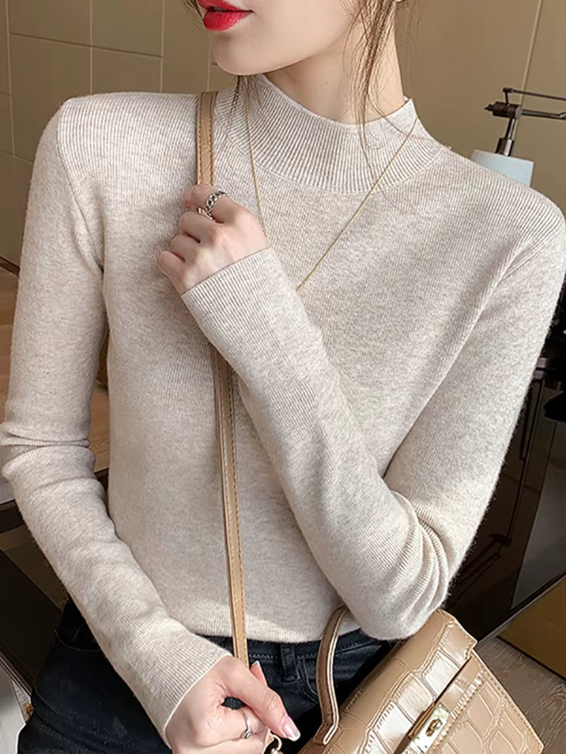 Turtleneck Sweater Women Fashion 2024 New Stretch Tops Women Knitted Pullovers Long Sleeve Bottoming Knitted Sweater