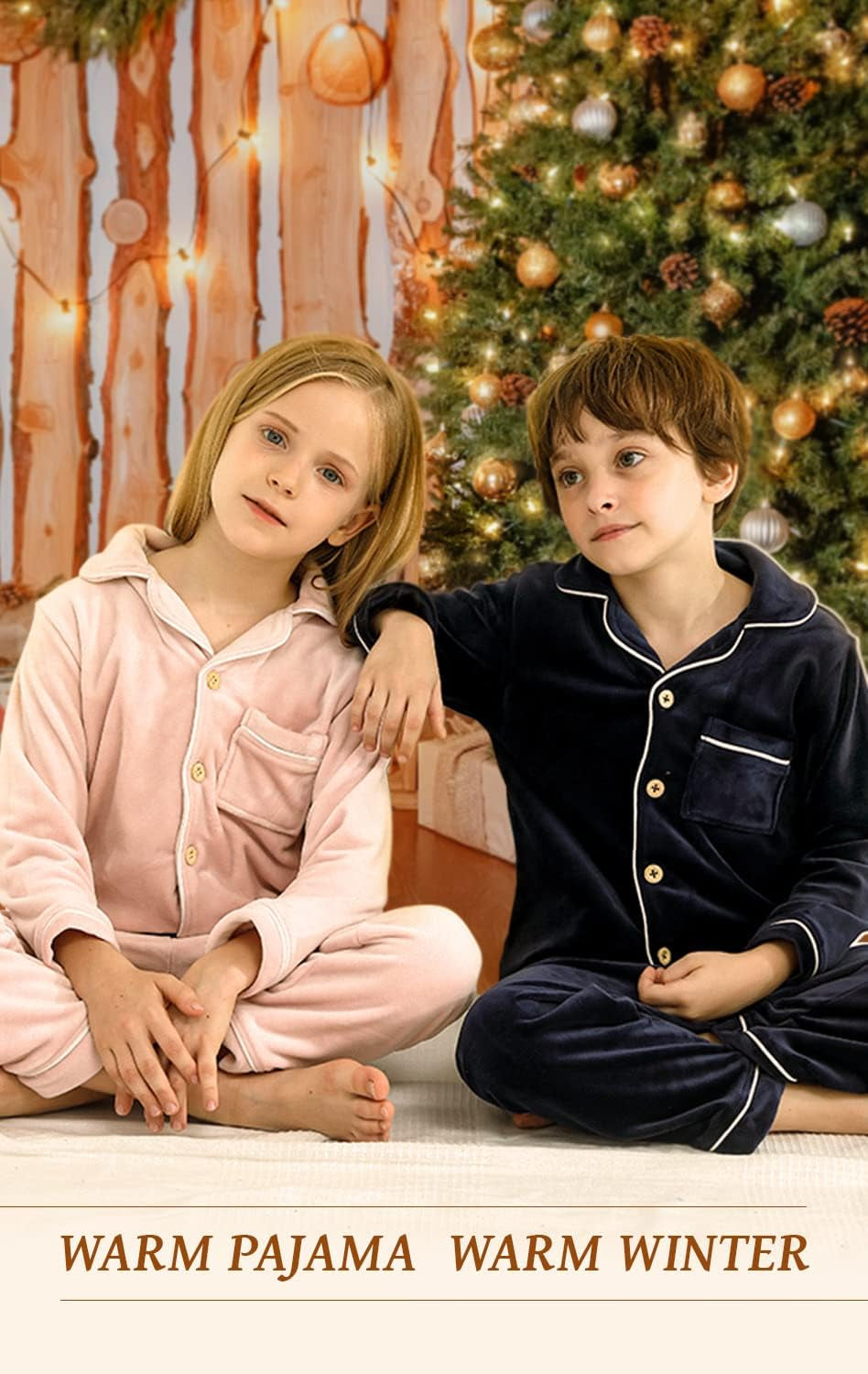 Kids' Clothing Set, Coral Fleece Clothing, Button down Winter Warm Long Sleeve Clothing, Boys Girls 3-12 Years