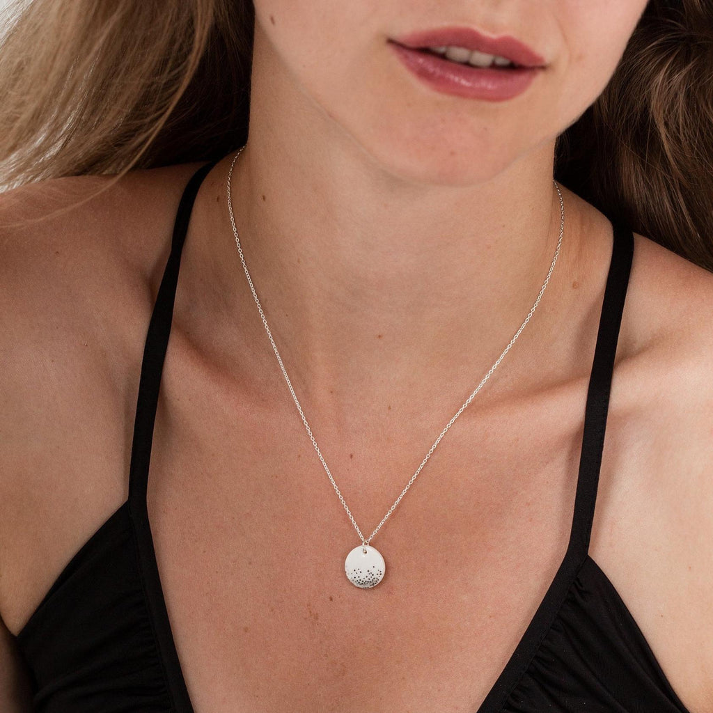 Handmade Porcelain Necklace: Silver Mist Charm, Elegant Jewelry
