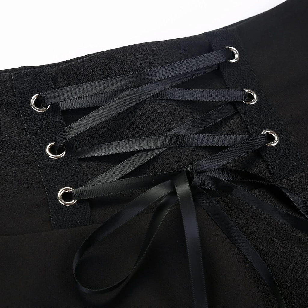 Short Plaid Skirts for Womens Lace up Gothic Pleated Mini Skater Skirts