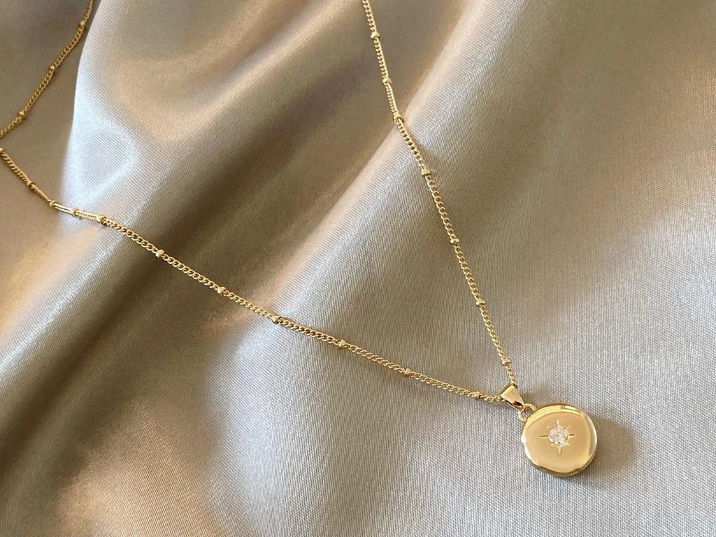 18K Gold & CZ Locket with Chain, Satellite Chain, Cubic Zirconia, Gift for Her