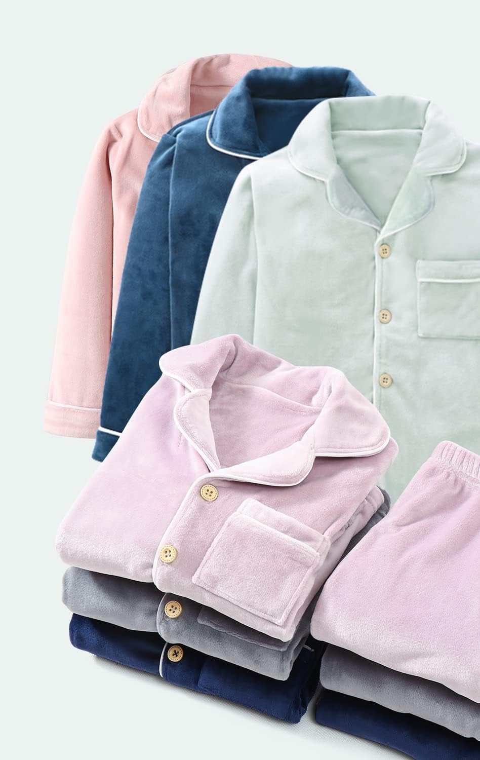 Kids' Clothing Set, Coral Fleece Clothing, Button down Winter Warm Long Sleeve Clothing, Boys Girls 3-12 Years