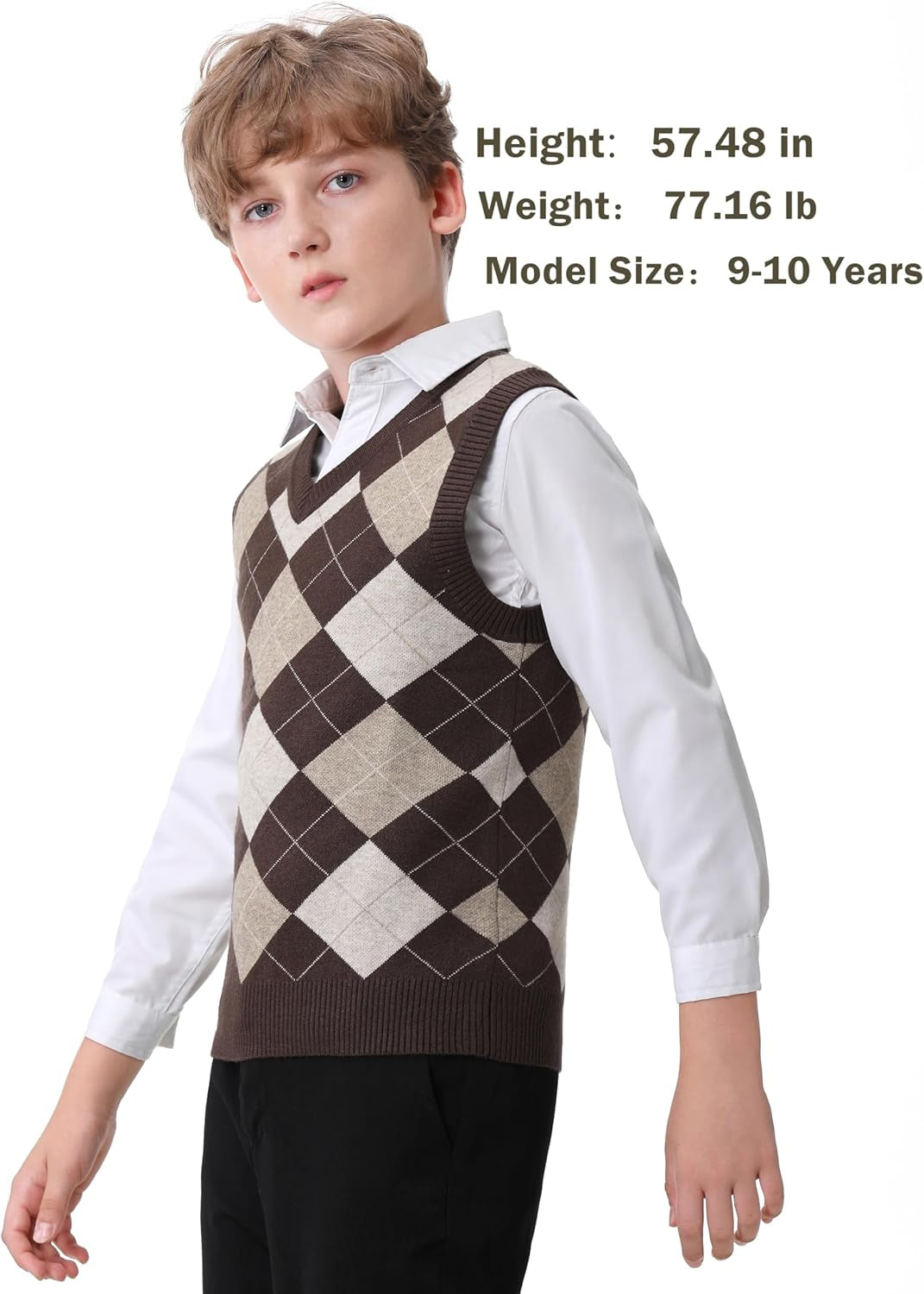 Boys Sweater Vest V Neck Argyle Sleeveless Uniform Knit Plaid Kids Clothes