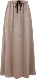 Long Fleece Lined Winter Skirts Casual Elastic Waist Aline Maxi Warm Skirts (Dark Khaki, Medium)