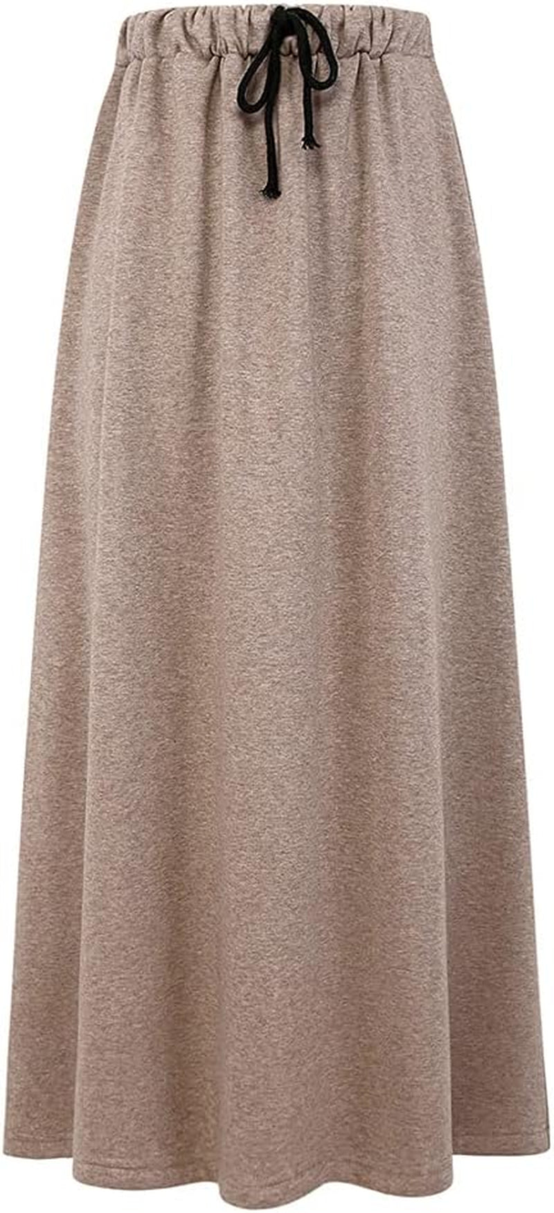 Long Fleece Lined Winter Skirts Casual Elastic Waist Aline Maxi Warm Skirts (Dark Khaki, Medium)