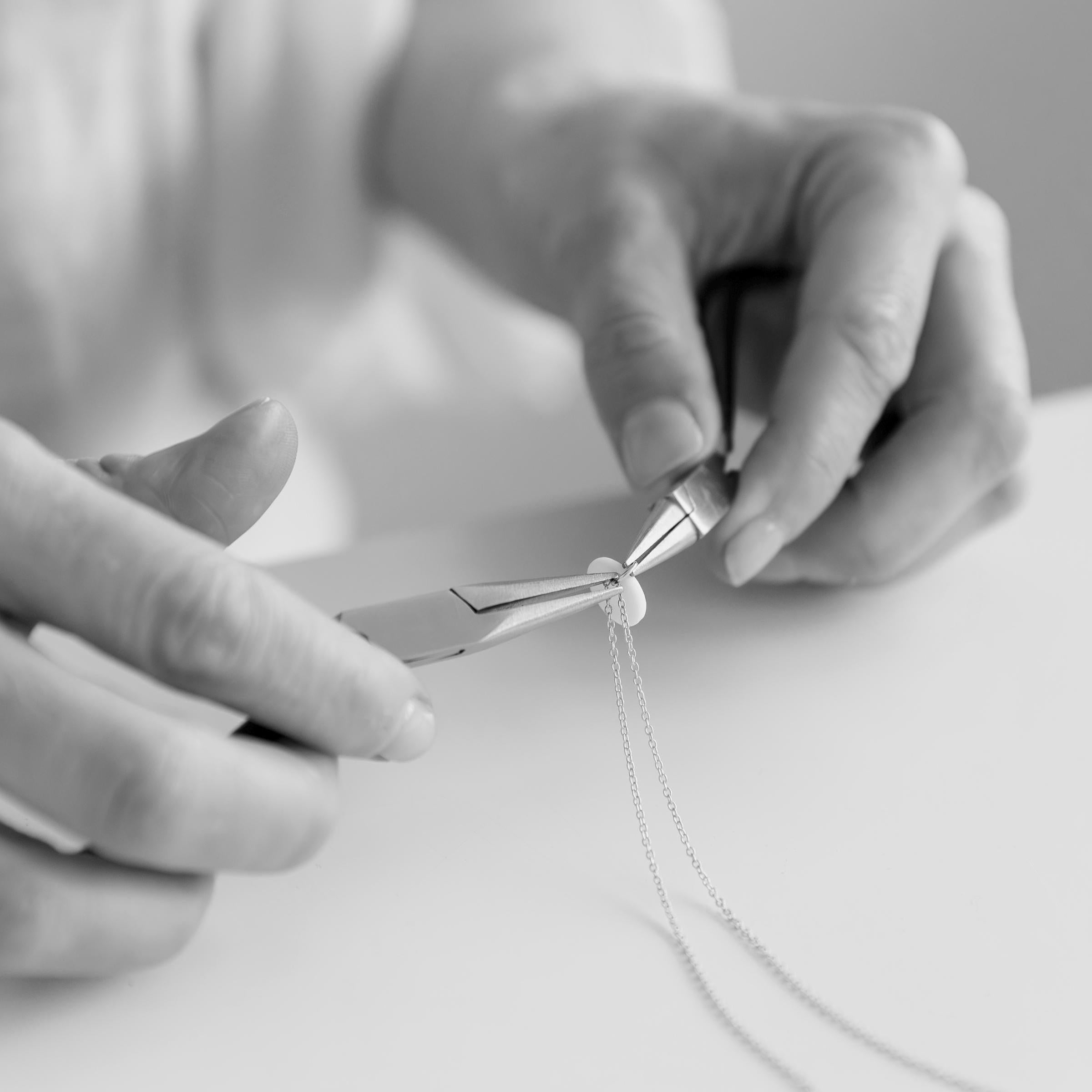 Handmade Porcelain Necklace: Silver Mist Charm, Elegant Jewelry