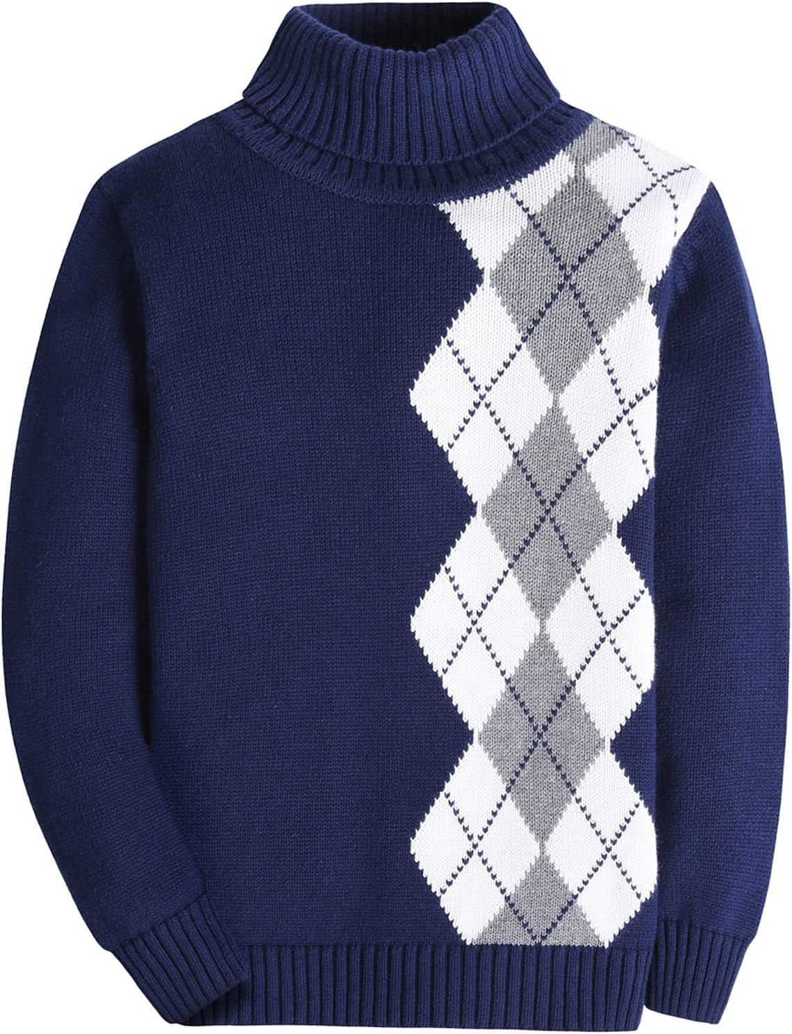 Kids Long Sleeve Sweater Argyle Uniform Plaid Turtleneck Pullover for Boys Girls