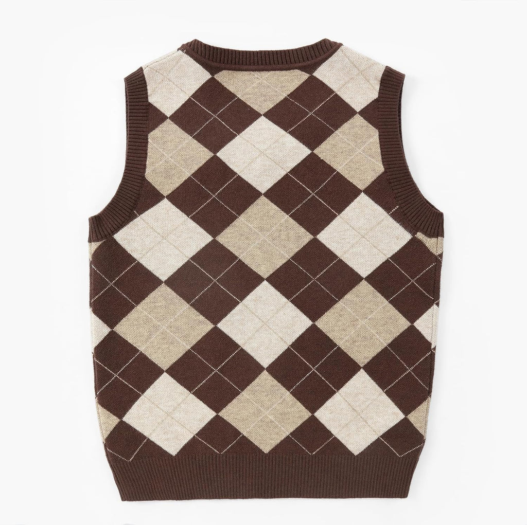 Boys Sweater Vest V Neck Argyle Sleeveless Uniform Knit Plaid Kids Clothes